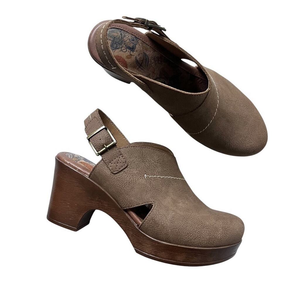 Børn Cecila Platform Slingback Clogs Brown Size 10 Boho chic Retro Chunky Heel